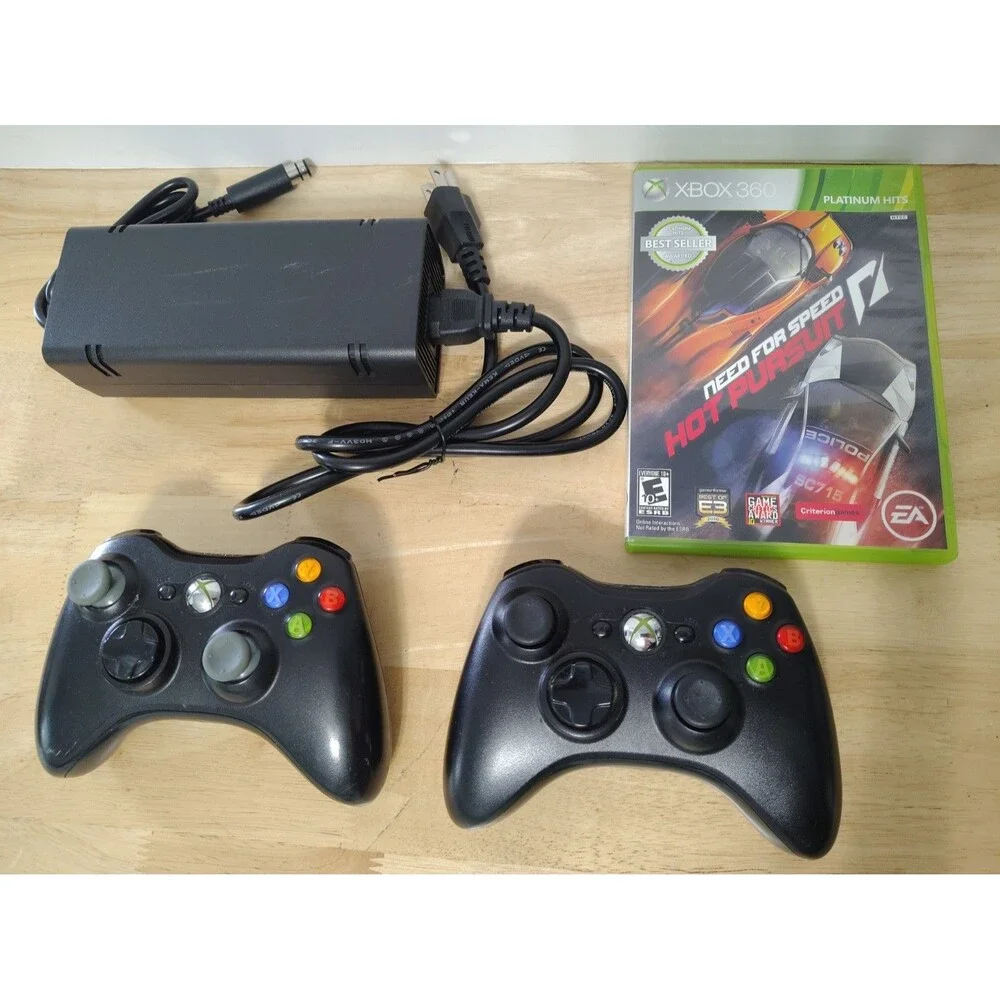 Microsoft Xbox 360 Lot 2 Wireless Controllers Power Supply & Need For Speed Game